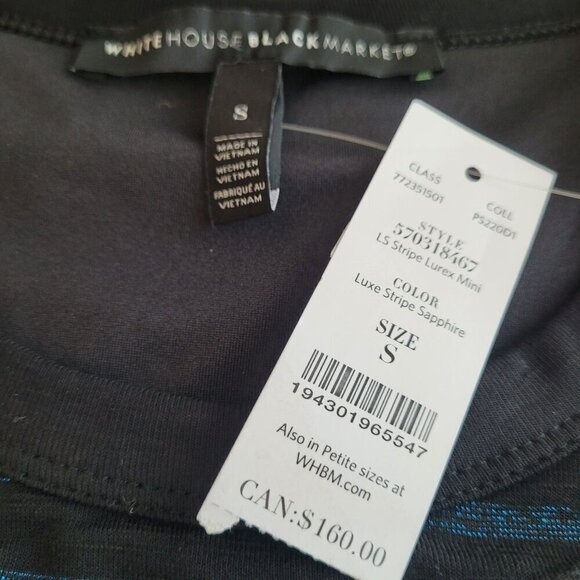 White House Black Market Striped Long-Sleeve Dress With Side Ruching size S - Picture 7 of 7